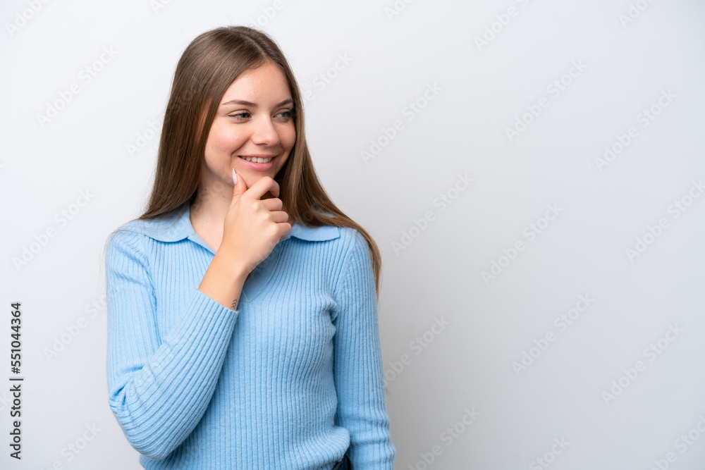 Young Lithuanian woman isolated on white background looking to the side and smiling Young Lithuanian woman isolated on white background looking to the side and smiling