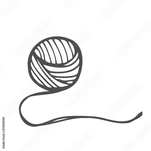 vector drawing in the style of doodle. a ball of yarn for knitting. a ball of woolen thread is a symbol of needlework, hobby, knitting and crocheting