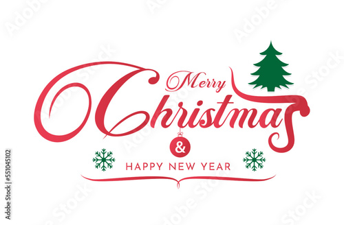 Merry Christmas vector text Calligraphic Lettering design card template. White background