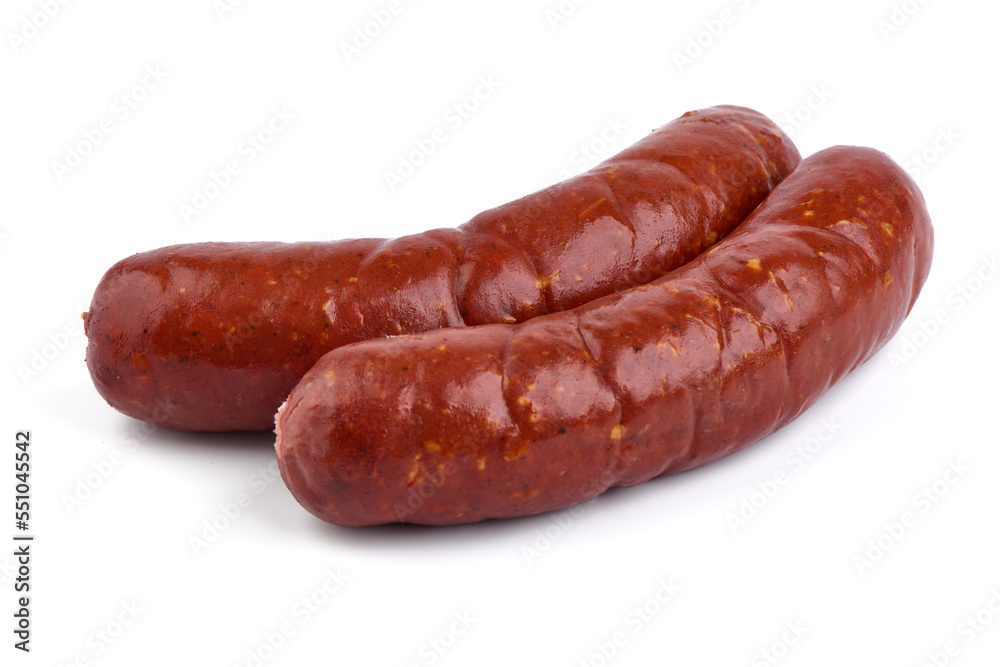 Smoked german sausages, isolated on white background. Smoked german sausages, isolated on white background.