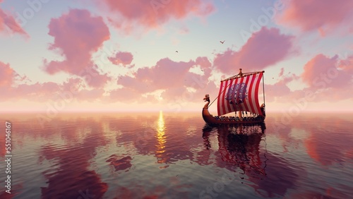 Viking ship in the ocean photo