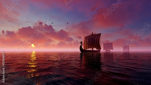 Viking ships in the ocean photo