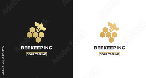 Beekeeping Logo or Elegant Bee Farm Logo Isolated on White and Black Background. For logo needs related to honey products. Beekeeping elegant logo, suitable for beekeeping logo.