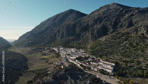 Planos aereos con drone de pueblos blancos y bosque en andalucia photo