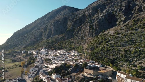 Planos aereos con drone de pueblos blancos y bosque en andalucia photo