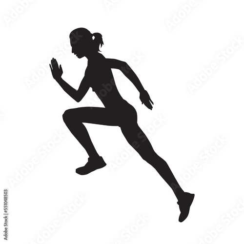 Running woman isolated vector silhouette.