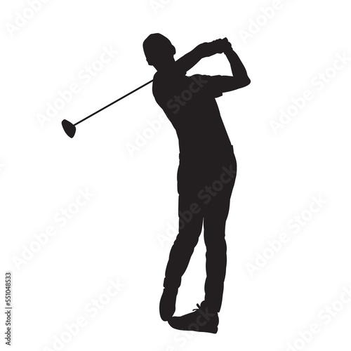 Golf male player isolated vector silhouette. on white background.