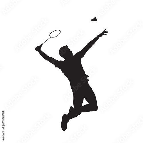 Badminton Sport player. jump smash isolated vector silhouette.