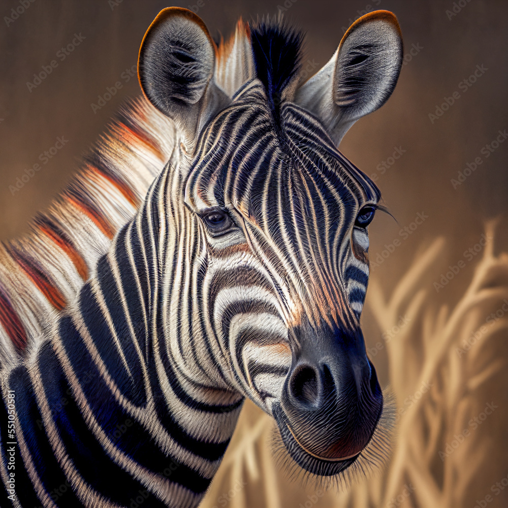 Fototapeta premium close up of zebra generative ai illustration