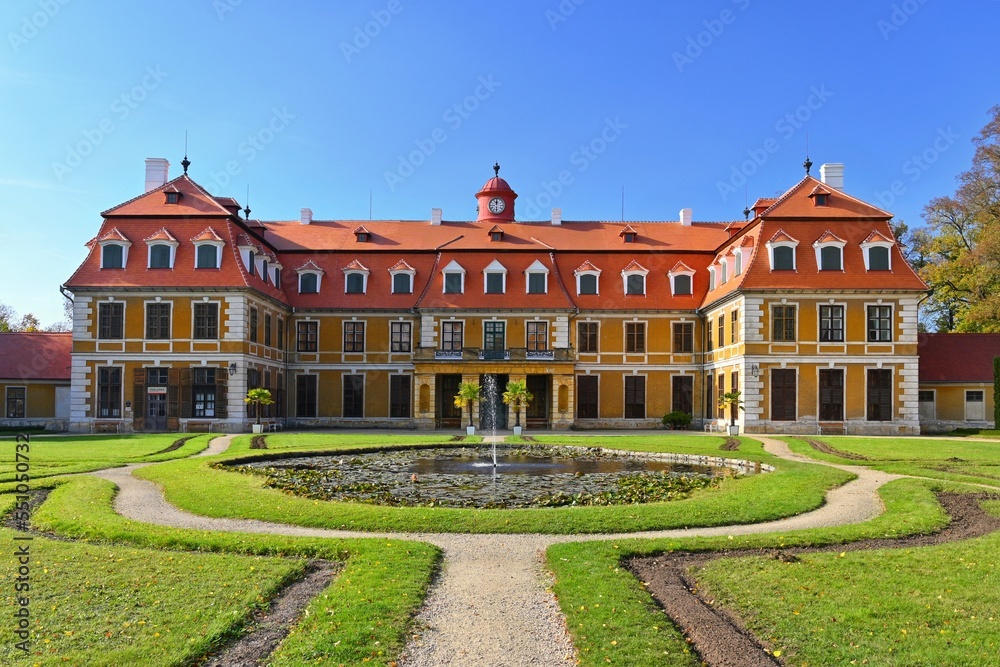 National cultural monument State Castle Rajec nad Svitavou in the classical style. South Moravia, Czech Republic.