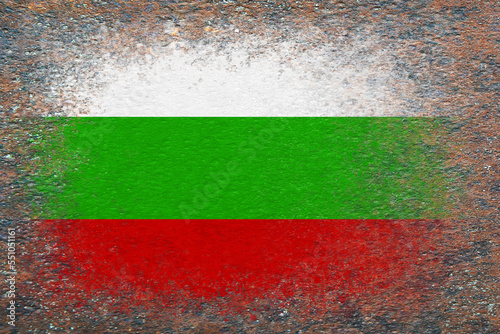 Flag of Bulgaria. Flag painted on rusty surface. Rusty background. Copy space. Textured background