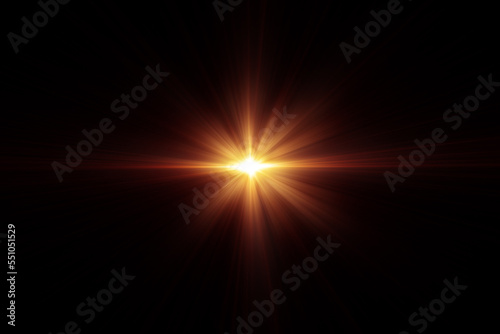 3D illustration Lens Flare. Light over black background. Optical Flare 3D rendering effect element to add overlay or screen filter over your photos. Abstract sun glare digital lens flare background. photo