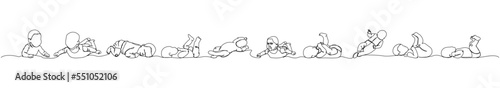 Set of babies, children, newborns in different poses one line art. Continuous line drawing of child, childhood, newborn, new life, son, daughter, silhouette, motherhood.