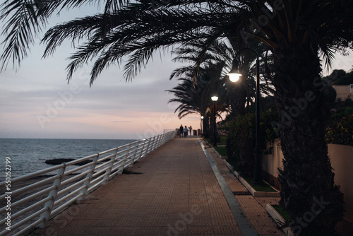 
Beautiful promenade in the late evening along the sea and rocks in Alicante photo