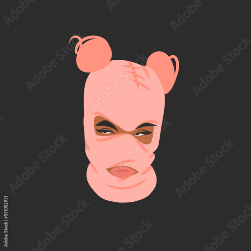Hand drawn abstract vector graphic clipart illustrations collection set with bandit girl in balaclava.Trendy modern female design concept.Vector woman fashion portrait contemporary art.Beauty model