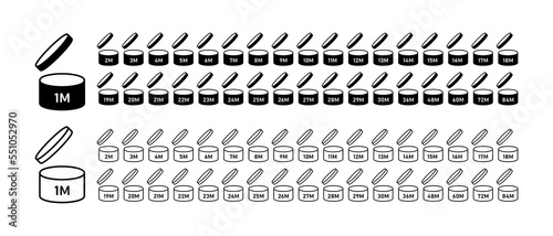 Expiration date set icon. Date of storage of goods after depressurization of packaging, opening of cans, canned food, storage time from 1 to 10 months. Vector line icon on white background