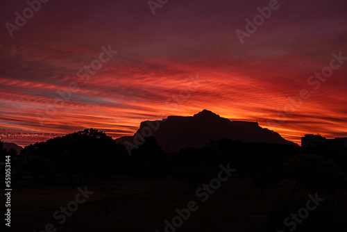 Beautiful Glowing Summer Sunset  Table Mountain Cape Town South Africa