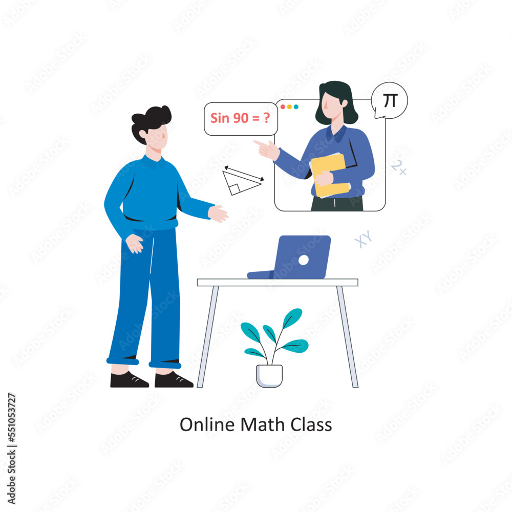 Online Math Class flat style design vector illustration. stock illustration