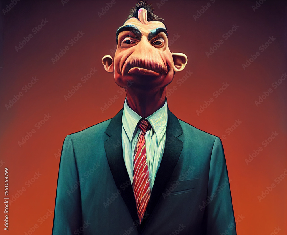 You have a very strange boss. Portrait of a crazy monster businessman.