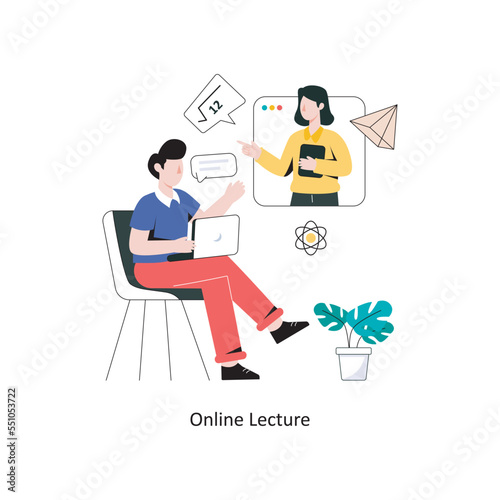 Online Lecture flat style design vector illustration. stock illustration
