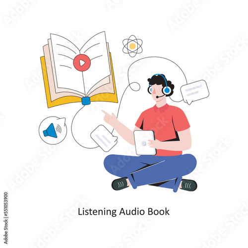 Listening Audio Book flat style design vector illustration. stock illustration