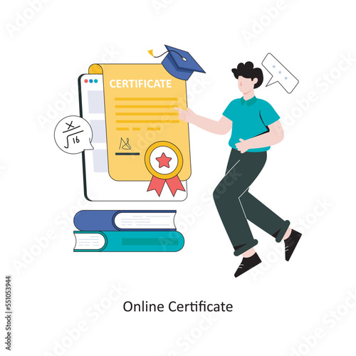 Online Certificate flat style design vector illustration. stock illustration