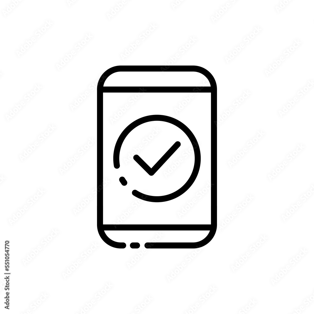 Check mark line icon. Phone with tick and cross, success, failure. Approved, confirmed, rejected, canceled concept. Vector line icon on white background