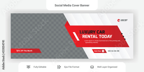 Car rental social media Facebook cover banner design template
