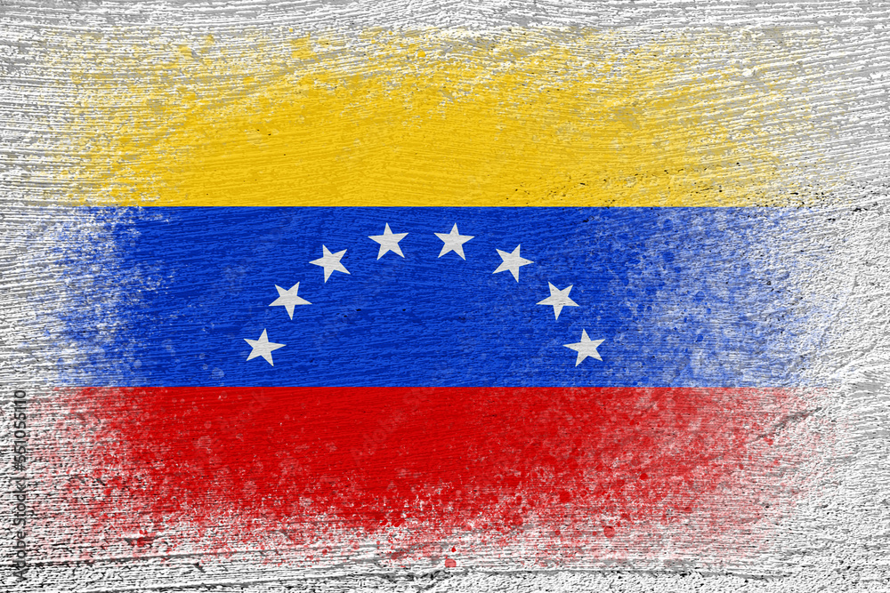 Flag of Venezuela. Flag is painted on a cement wall. Cement background. Plastered surface. Copy space. Textured background Flag of Venezuela. Flag is painted on a cement wall. Cement background. Plastered surface. Copy space. Textured background