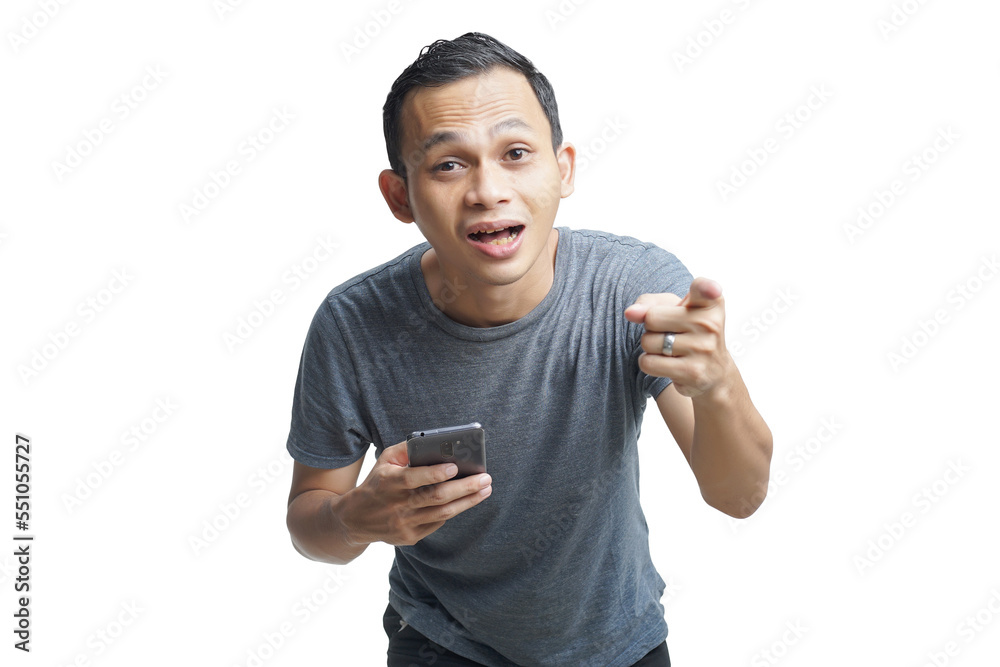 asian man with his mobile phone on isolated background asian man with his mobile phone on isolated background