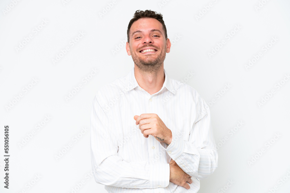 Young caucasian handsome man isolated on white background laughing Young caucasian handsome man isolated on white background laughing