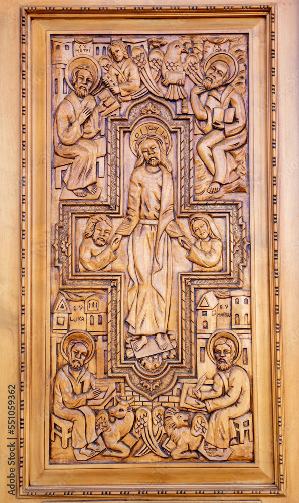A wooden sculpture with floral motifs at the Reghin Orthodox Church - Romania