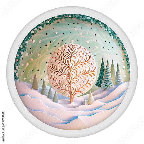 Illustrated Papercut Christmas Diorama (Illustration) Transparent PNG photo