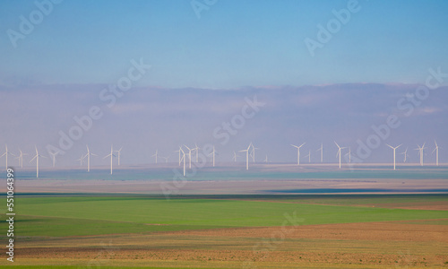 A field with many wind turbines in Constanta county - Romania photo