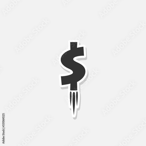 Jet rocket dollar with flame rising icon sticker