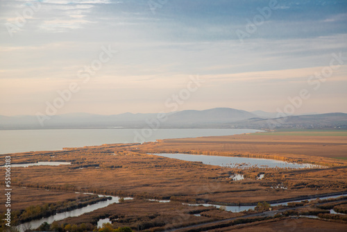 Landscape from the Danube delta seen from above in autumn
