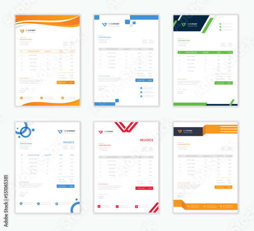 Corporate Invoice stationery design set, Business Invoice template print, colorful medical and school invoice bundle collection