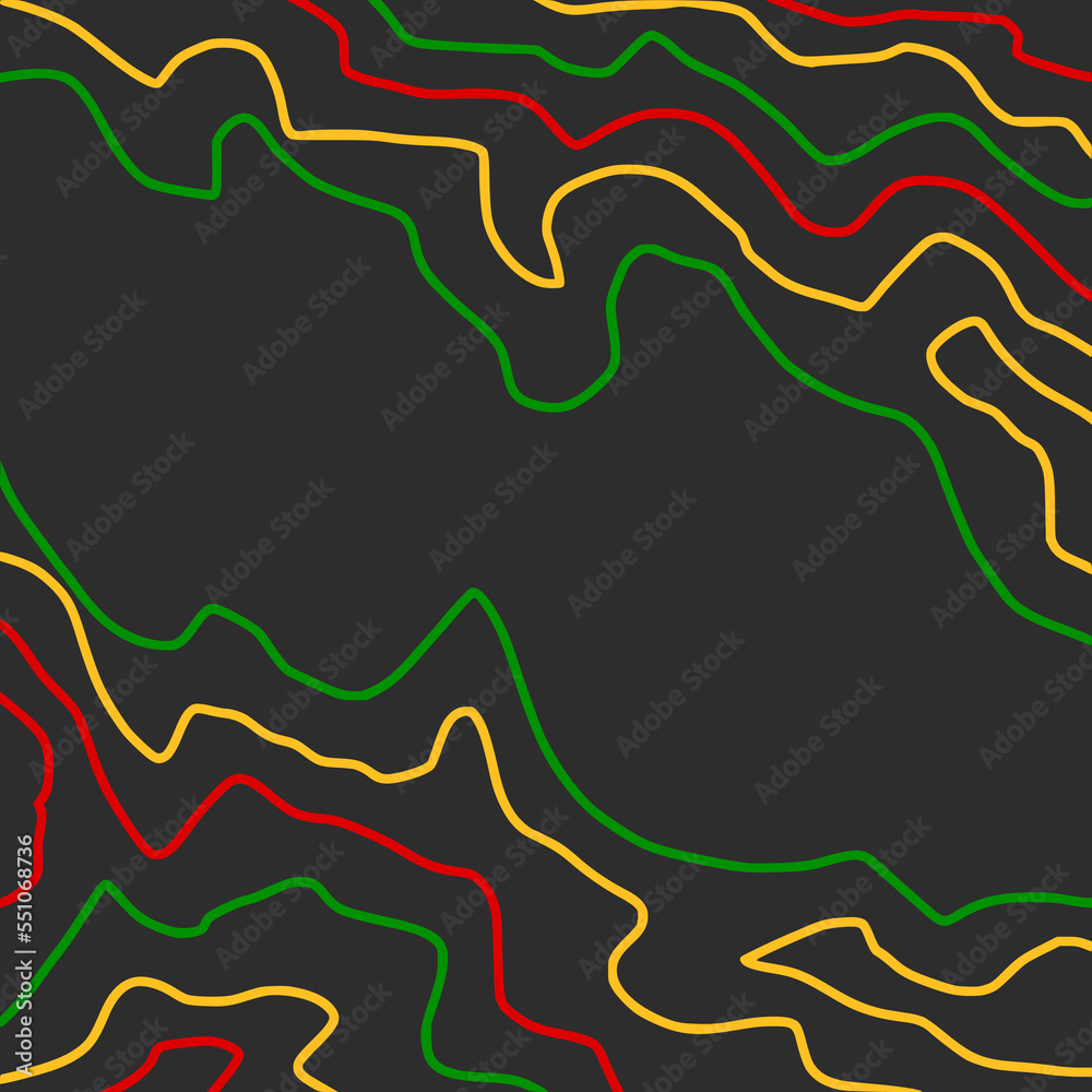Simple background with contour line pattern and with Jamaican color theme