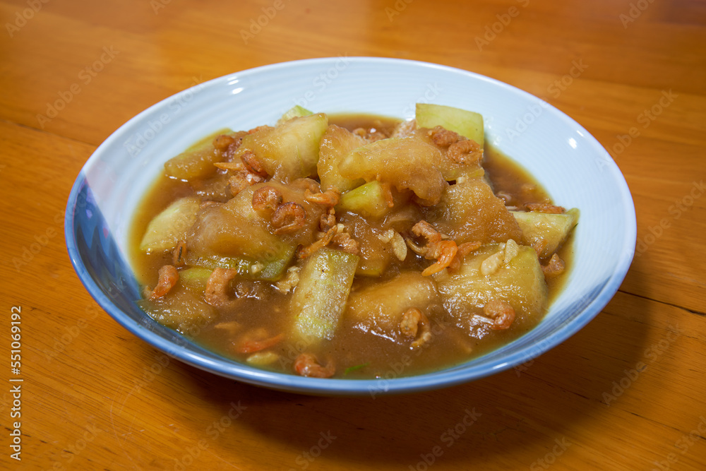 A delicious Chinese home-cooked dish, braised winter melon with shrimps A delicious Chinese home-cooked dish, braised winter melon with shrimps