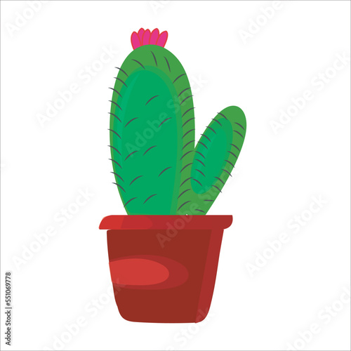 House plant in floral pot or planter vector illustration cactus with red flowers
