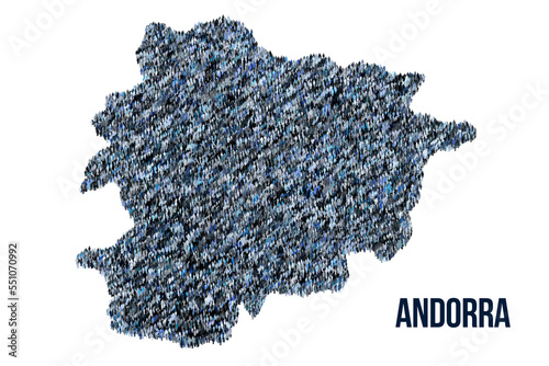 The map of the Andorra made of pictograms of people or stickman figures. The concept of population, sociocultural system, society, people, national community of the state. illustration. photo