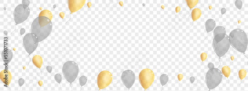 Gold Toy Background Transparent Vector. Helium Wedding Template. Golden Ceremony Air. Balloon Creative Card. Toy Background Transparent Vector. Helium