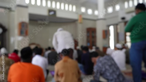 Blurry background islamic men pray in mosque in Friday. gathering in mosque. photo