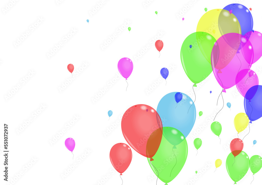 Yellow Toy Background White Vector. Balloon Entertainment Border. Purple Glossy. Red Confetti. Helium Inflatable Set.