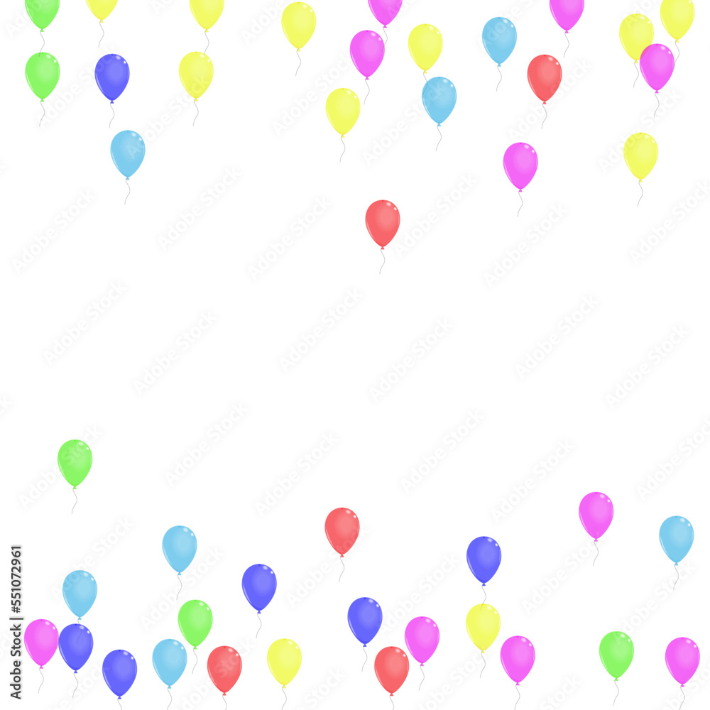 Blue Balloon Background White Vector. Balloon Happy Set. Bright Streamers. Multicolor Air. Baloon Shiny Frame.
