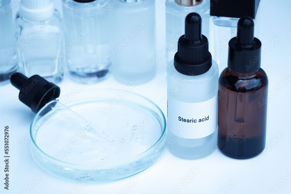 stearic acid in a bottle, chemical ingredient in beauty product stearic acid in a bottle, chemical ingredient in beauty product