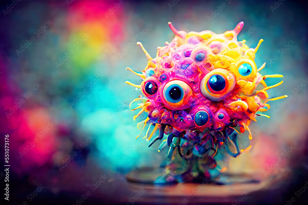 Ein unheimlicher kleiner bunter Virus mit Augen. Ein unheimlicher kleiner bunter Virus mit Augen.