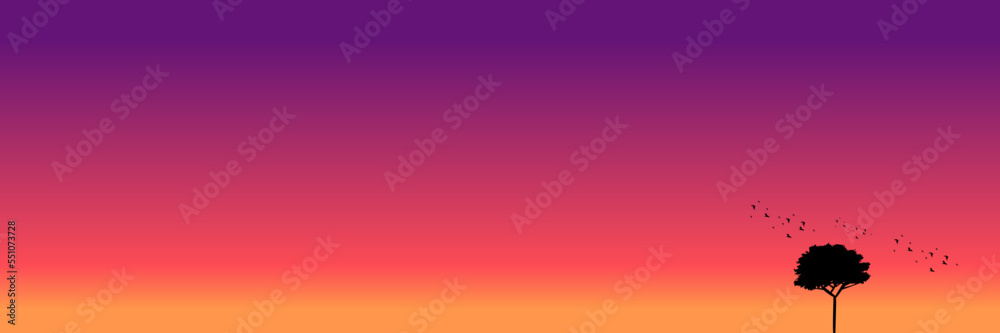 sunset landscapes silhouette flat design vector illustration good for wallpaper, background, backdrop, banner, web, panorama, travel, tourism and design template