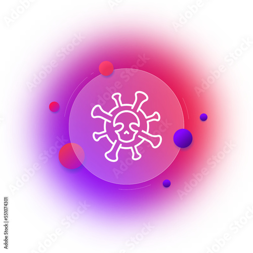 deadly virus line icon. Skull, covid 19, coronavirus, epidemic, pandemic, danger, treatment, antivirals, immunity. Healthcare concept. Glassmorphism. Vector line icon for Business and Advertising