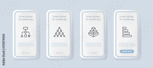 Hierarchy diagrams set icon. Subordinates, causal relationships, workers, employees, boss, manager, delegation, workflow. Business concept. UI phone app screens. Vector line icon for Advertising